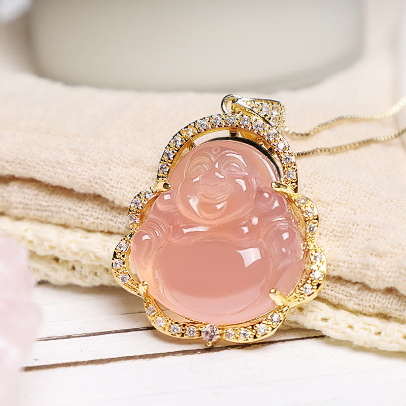 Unisex Laughing Buddha Jade Necklace for Good Luck & Prosperity