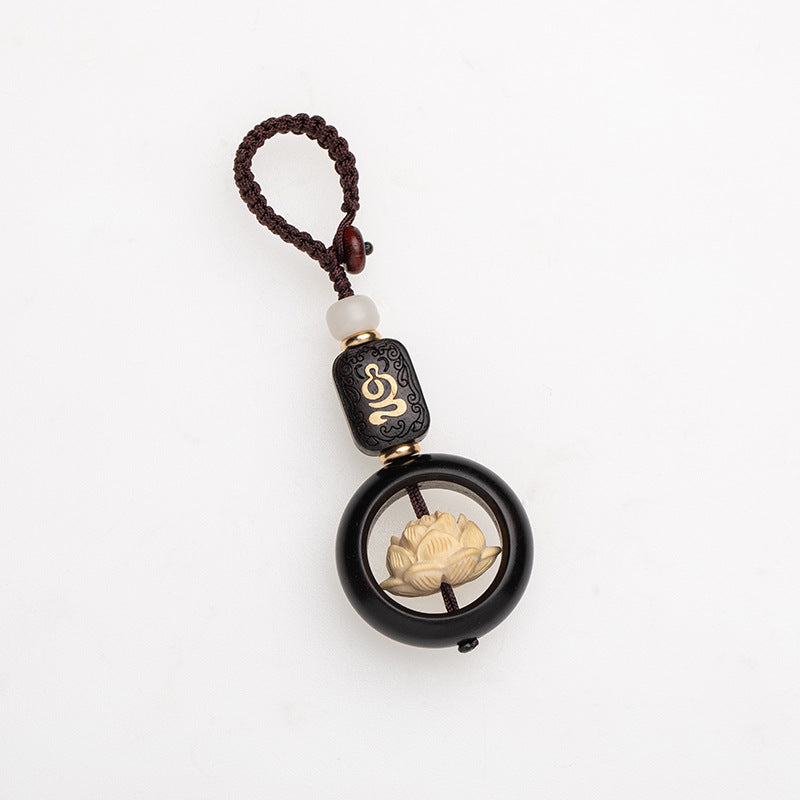 Ebony Wood Bodhi Seed Lotus Key Chain | Enlightenment Symbol