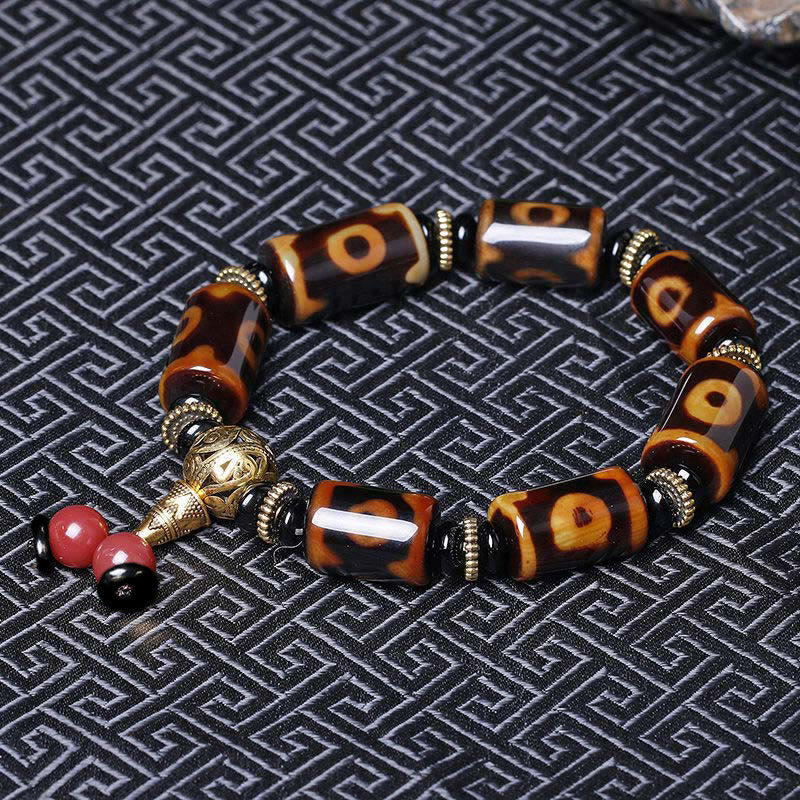 Nine-Eye Dzi Bead Agate Bracelet for Protection & Luck