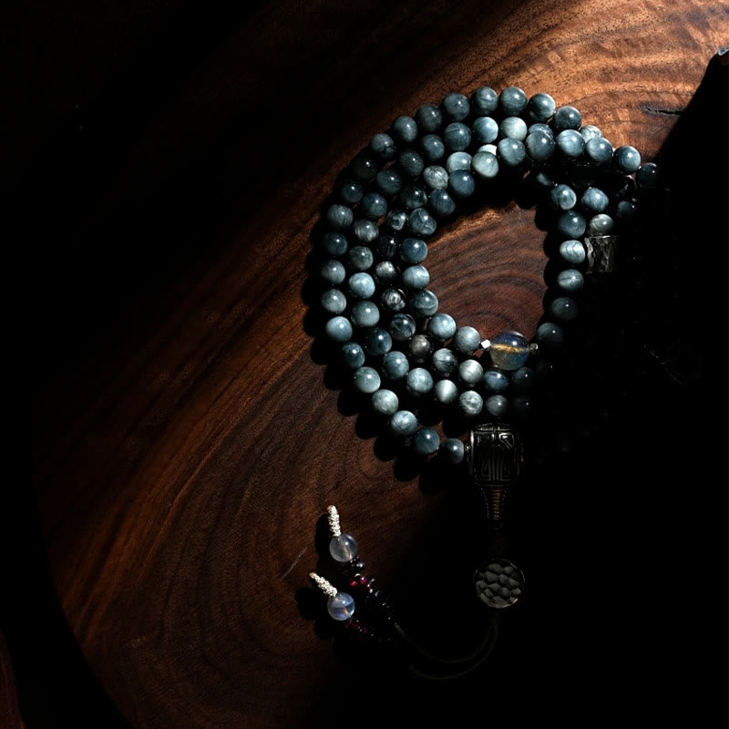 108 Beads Eagle's Eye Stone Mala Bracelet for Positive Energy