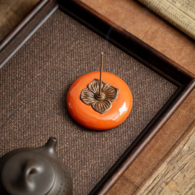 Ceramic Persimmon Incense Burner for Meditation Healing