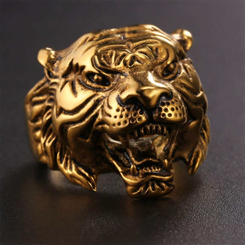 Titanium Steel Tiger Head Ring for Balance and Calm Energy