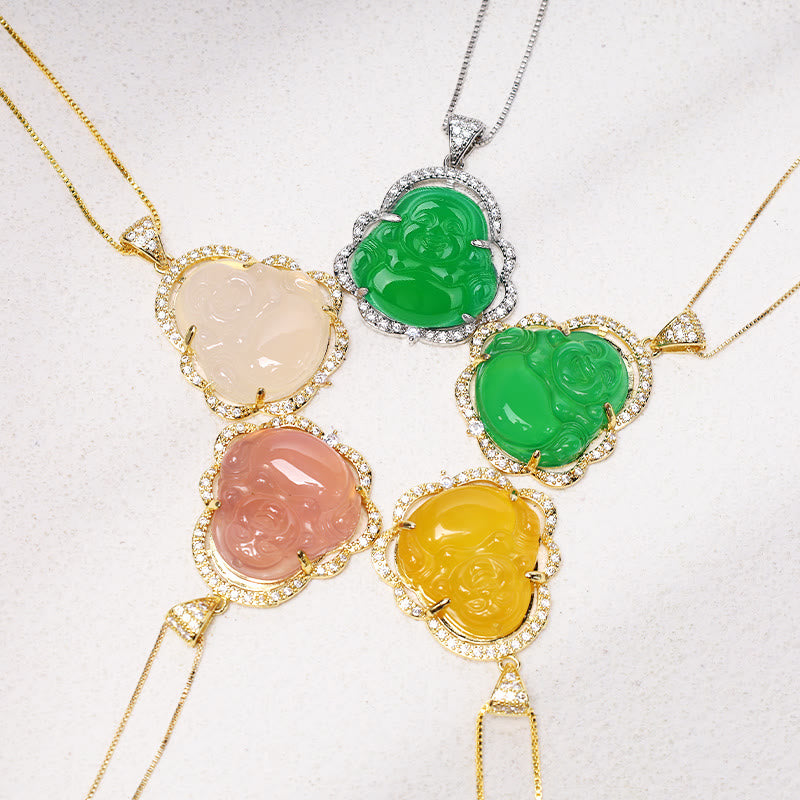 Unisex Laughing Buddha Jade Necklace for Good Luck & Prosperity