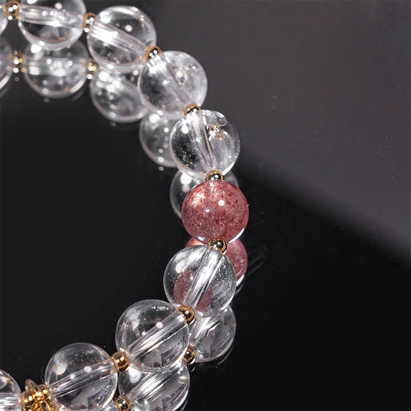 Clear Quartz Bracelet With Strawberry Quartz | Fortune Charm
