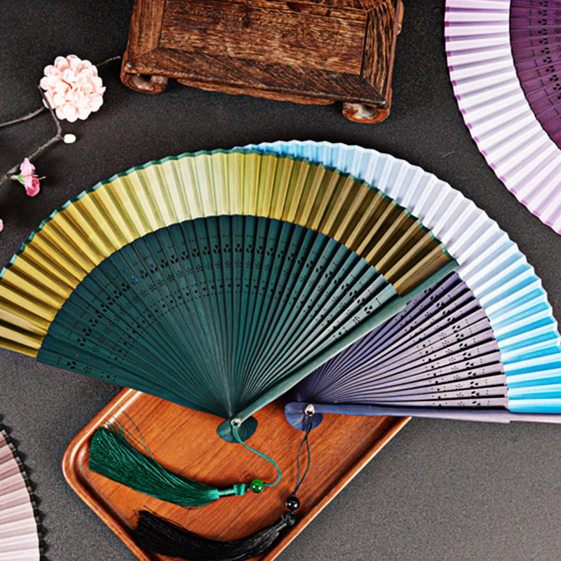 Handheld Gradient Bamboo Folding Fan for Spiritual Decor