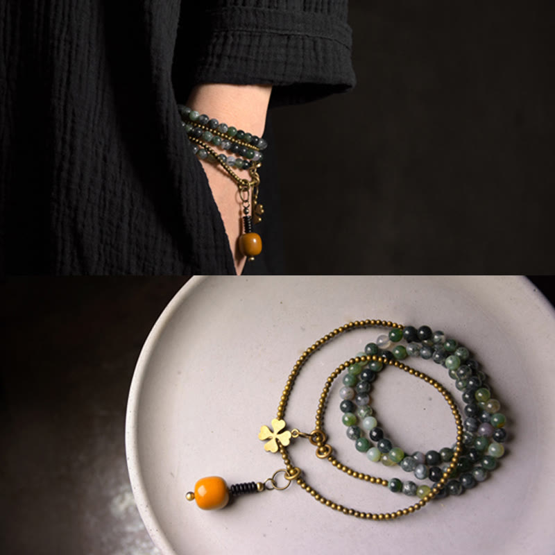 6mm Moss Agate Lucky Multilayer Bracelet