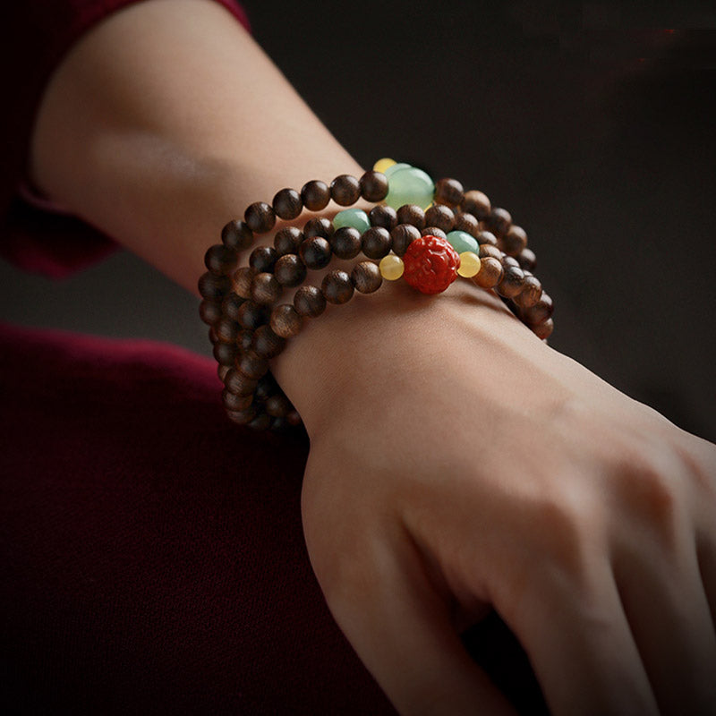 8mm Agarwood Jade Wood Mala Beads Bracelet for Balance