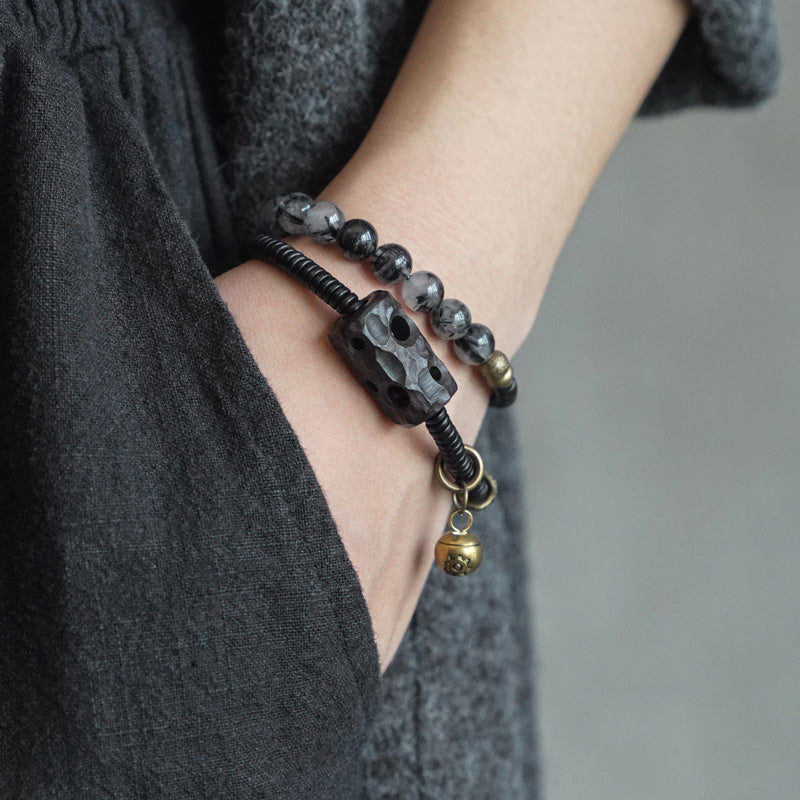 Black Rutilated Quartz Wisdom Bracelet 8mm for Balance