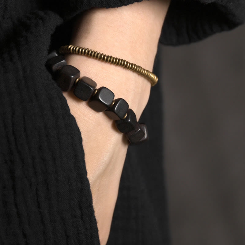 Ebony Wood Copper Peace Double Wrap Spiritual Bracelet