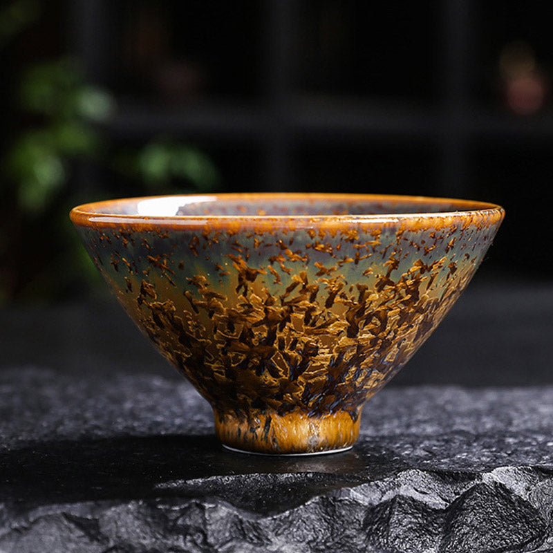 Colorful Brown Ceramic Chinese Tea Cup Bowl 210ml Size