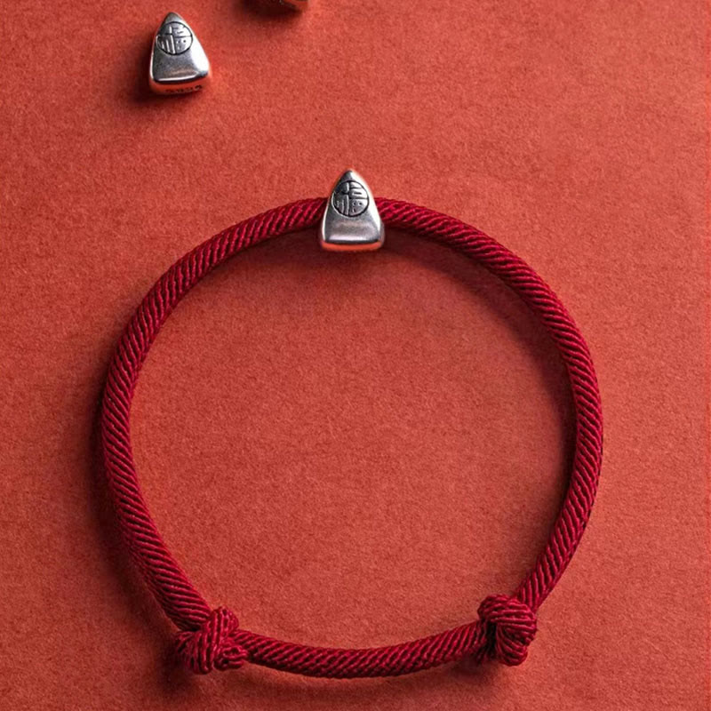 925 Sterling Silver Handmade Fu Character Blessing Bracelet