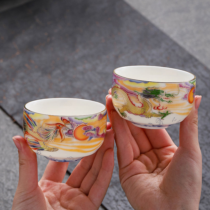 Dragon & Phoenix Ceramic Teacup 190ml | Spiritual Tableware