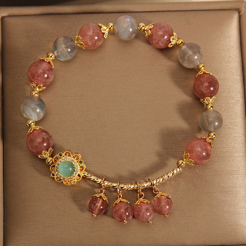Moonstone Bracelet with Strawberry Quartz 14-16cm Healing Charm