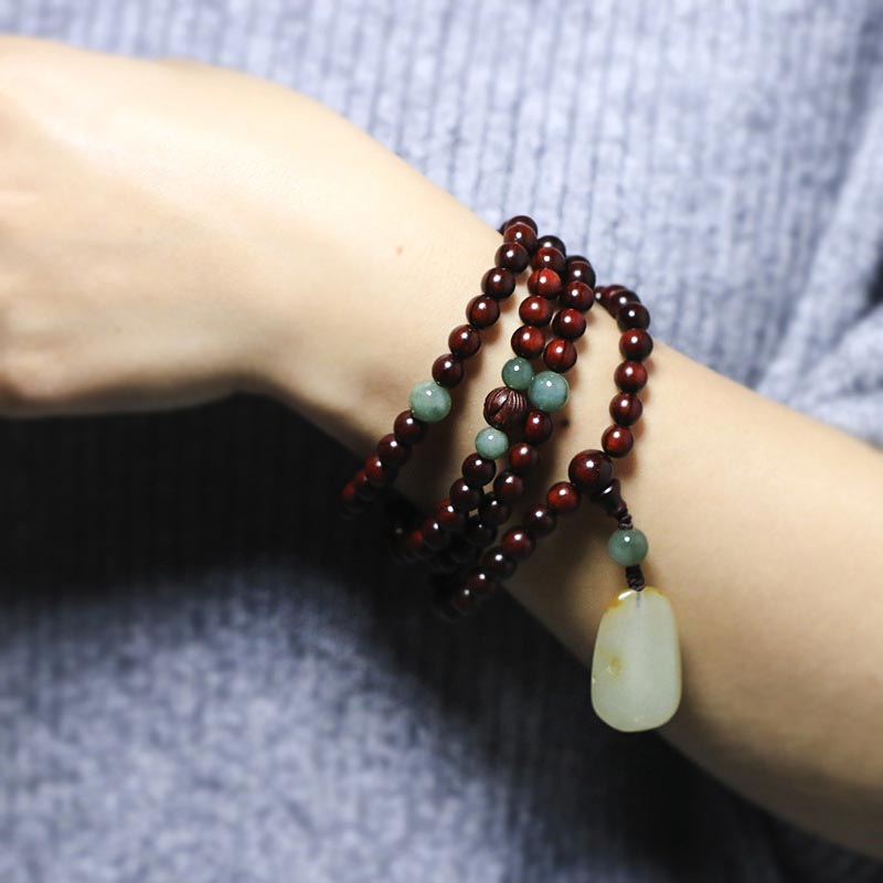 6mm Small Leaf Red Sandalwood Jade Wood Mala Bracelet for Meditation