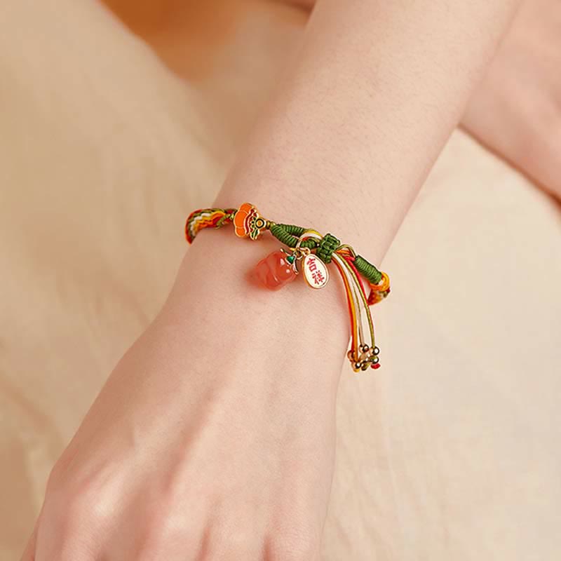 Persimmon Red Agate Reincarnation Knot String Bracelet