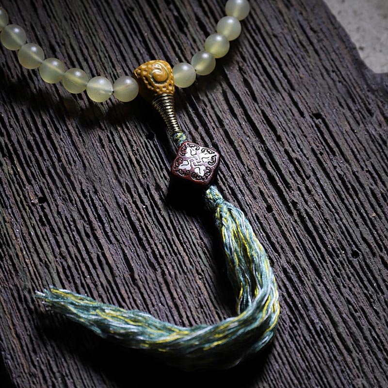 8mm Sheep Horn Amber Luck Gemstone Mala Bracelet