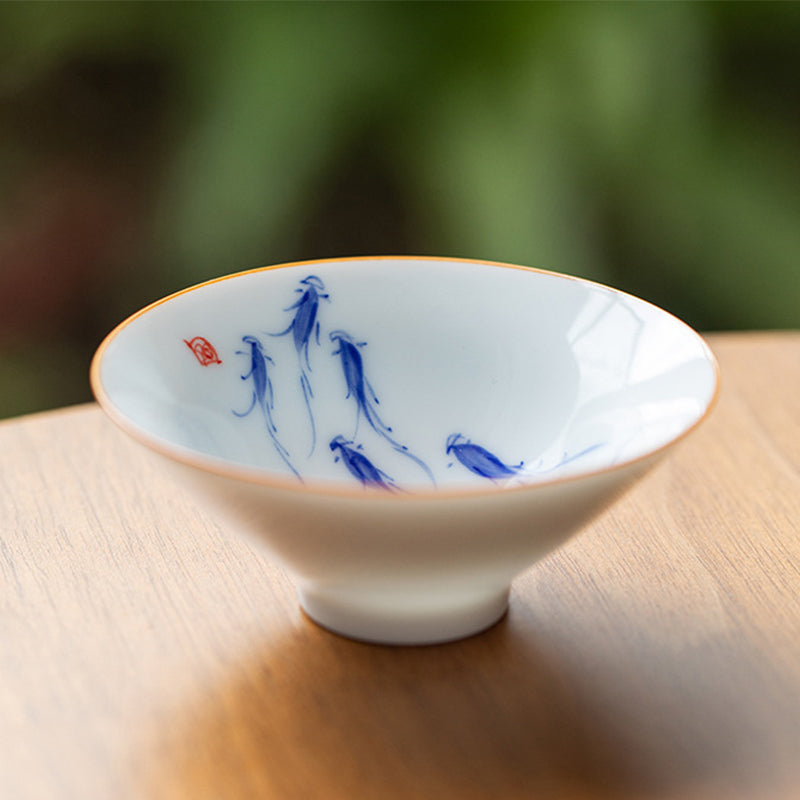 Mandala Koi Fish Lotus Ceramic Tea Cup 50ml Harmony