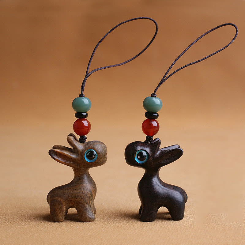 Sandalwood Wood 35mm Mini Deer Protection Key Chain