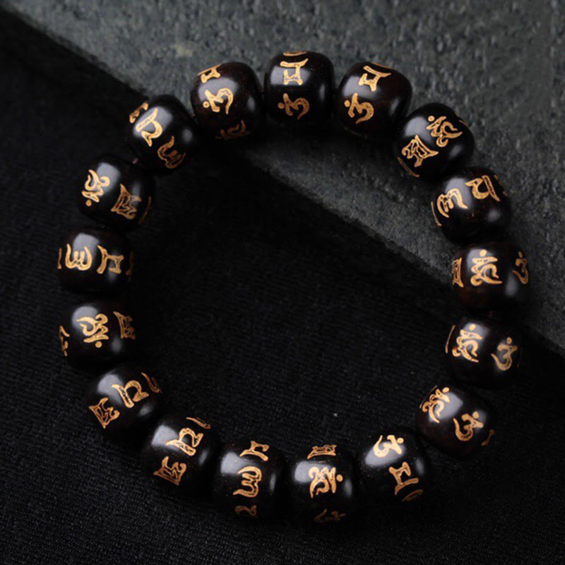 Ebony Wood Om Mani Padme Hum Peace Bracelet for Balance