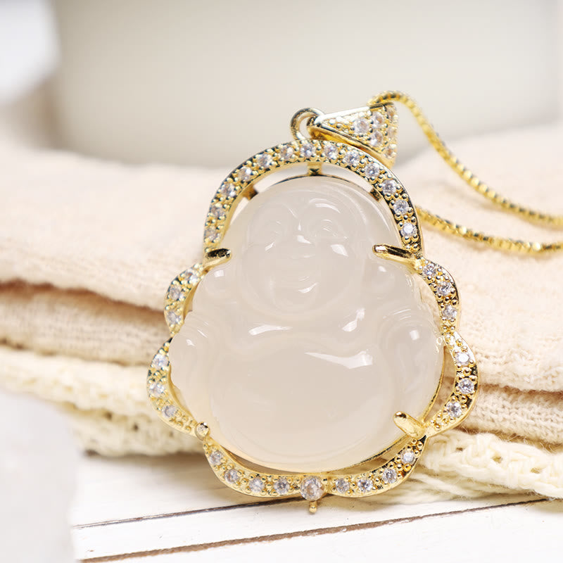 Unisex Laughing Buddha Jade Necklace for Good Luck & Prosperity