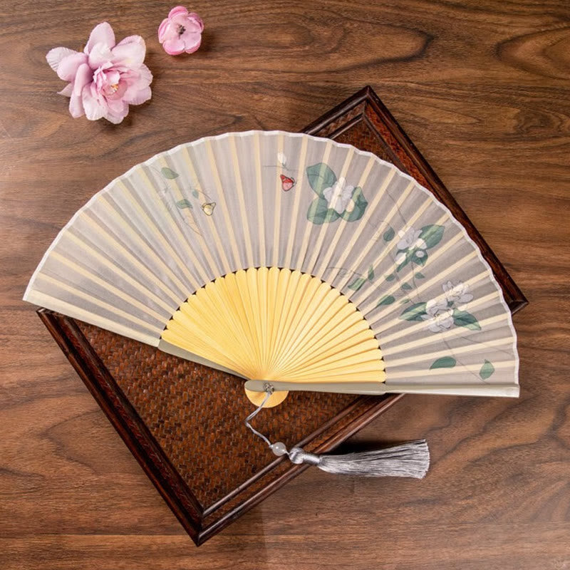 Jasmine Lotus Begonia Bamboo Folding Fan | Handheld Charm