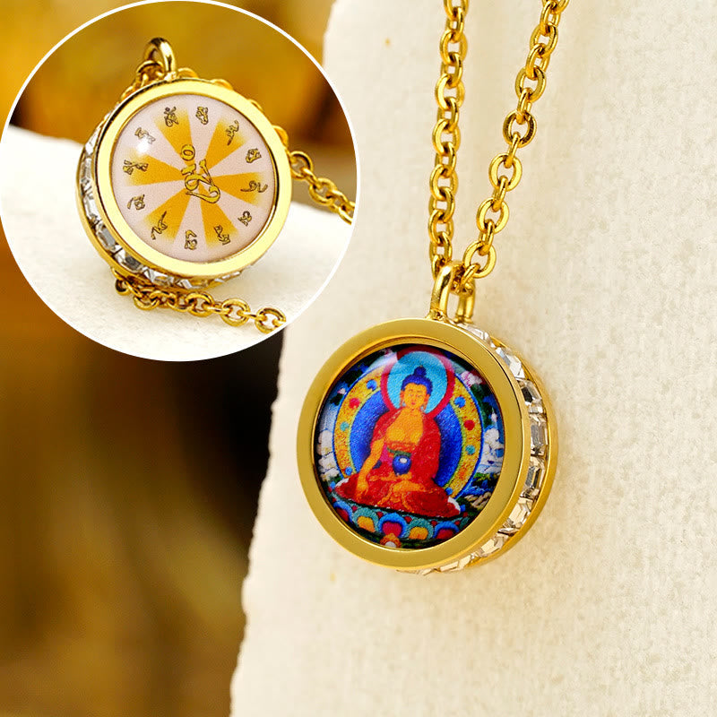 Titanium Steel Buddha Necklace | Green Tara & God Of Wealth Symbol