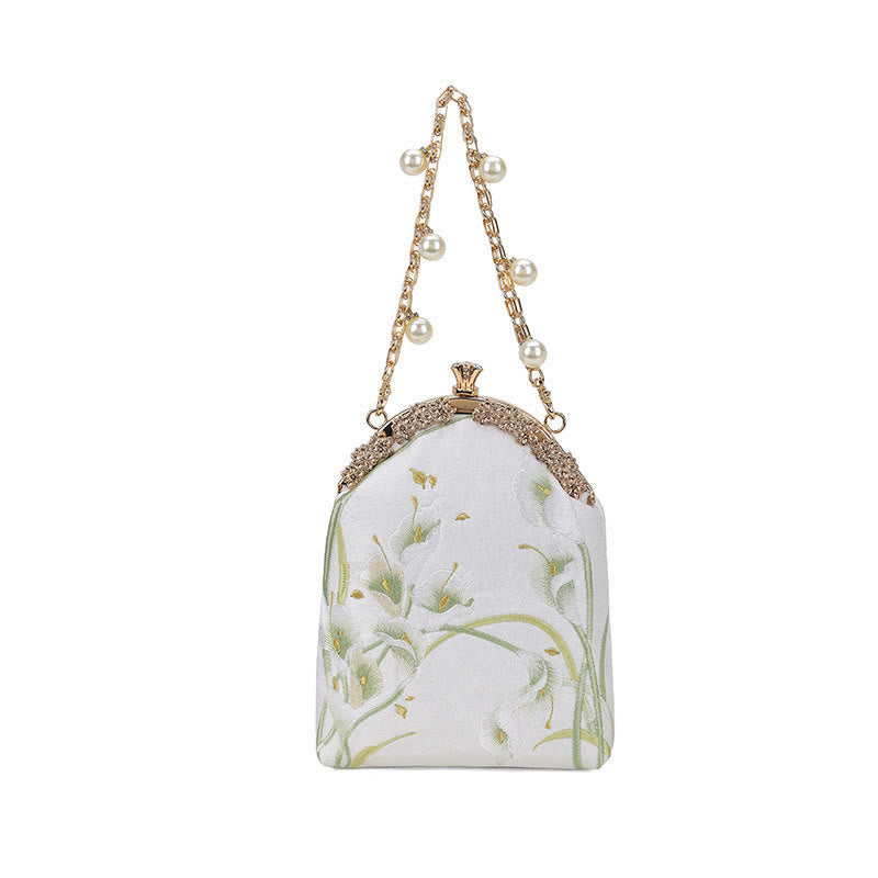 Calla Embroidery Metal Handle Crossbody Bag 15cm