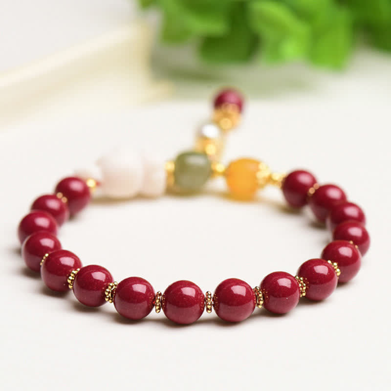 10mm Cinnabar Hetian Jade Blessing Bracelet for Rabbit Year