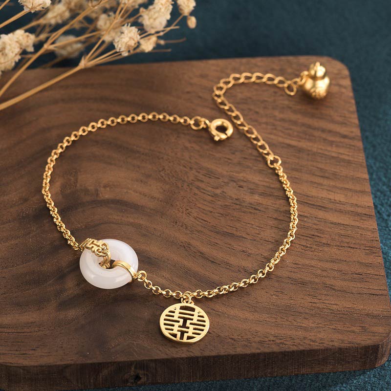 White Jade Double Happiness Fortune Jade Bracelet