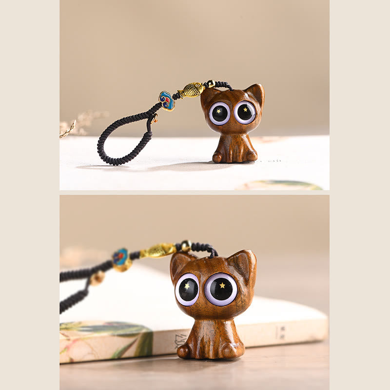 Green Sandalwood Koi Fish Lucky Cat Key Chain Decoration