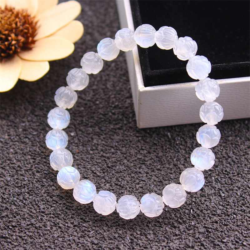 8mm Moonstone Bracelet Lotus Love for Calm & Healing