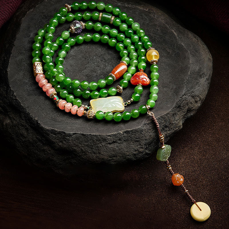 108 Beads Cyan Jade Buddha Bracelet for Luck & Healing Harmony