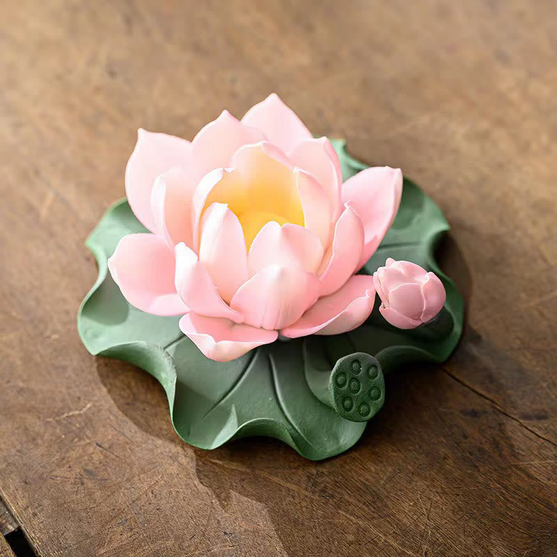Ceramic Lotus Flower Leaf Pod Incense Burner 10.5cm