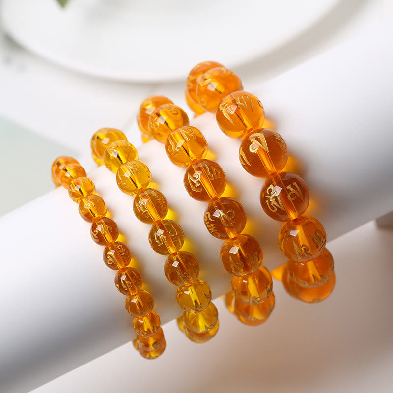 8mm White Crystal Om Mani Padme Hum Protection Bracelet