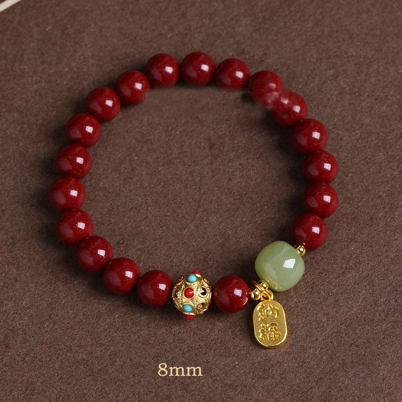 Unisex Cinnabar and Green Aventurine Charm Bracelet 8mm