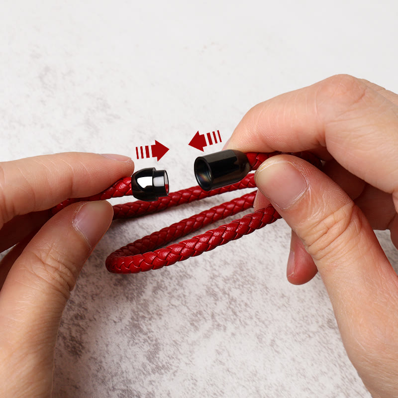 Genuine Leather Red String Protection Bracelet Magnetic Buckle