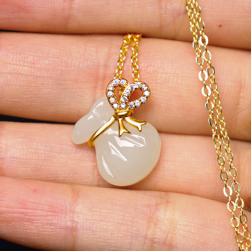 Hetian White Jade Luck Money Bag Necklace | Jade Jewelry