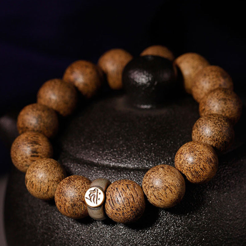 Natural Agarwood Chinese Zodiac Peace Bracelet 12mm Beads