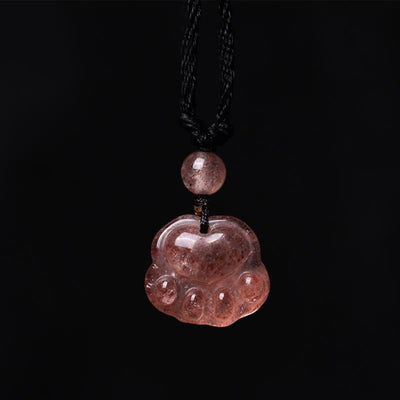 Strawberry Quartz Love Healing Cat Paw Pendant Necklace