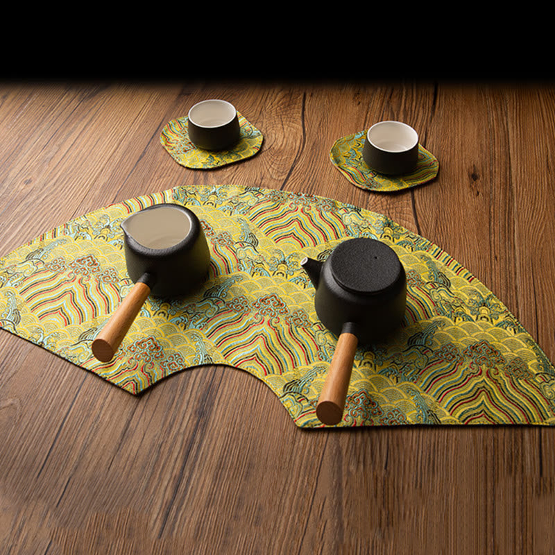 Vintage Sea Wave Bamboo Plum Blossom Tea Mats | Zen Decor
