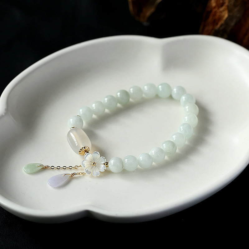 White Jade Luck & Protection Bracelet 7.5mm Beads