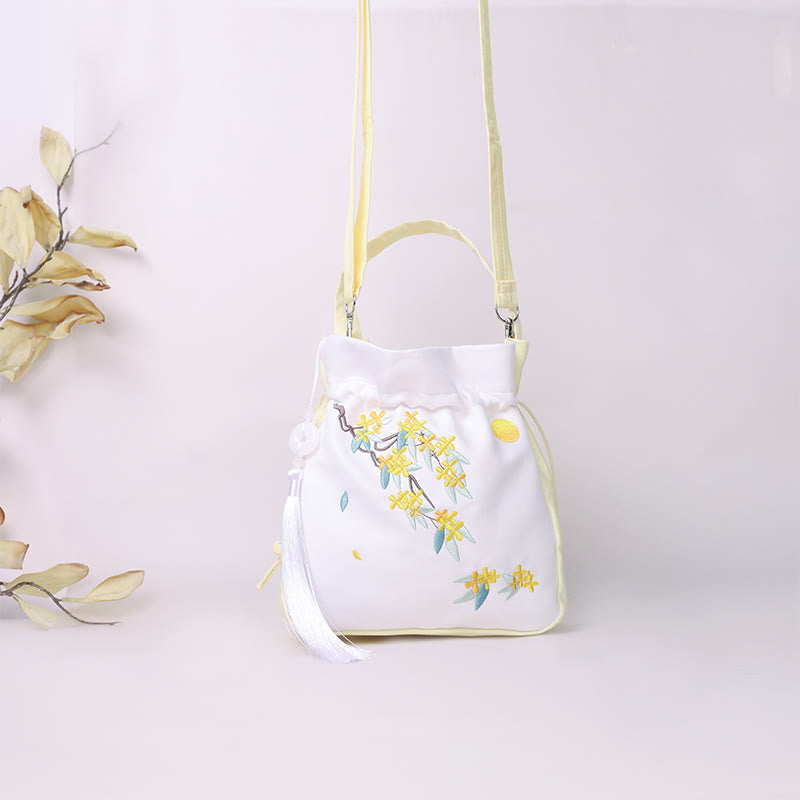 Cotton Linen Embroidered Osmanthus Peony Tote Bag 20cm