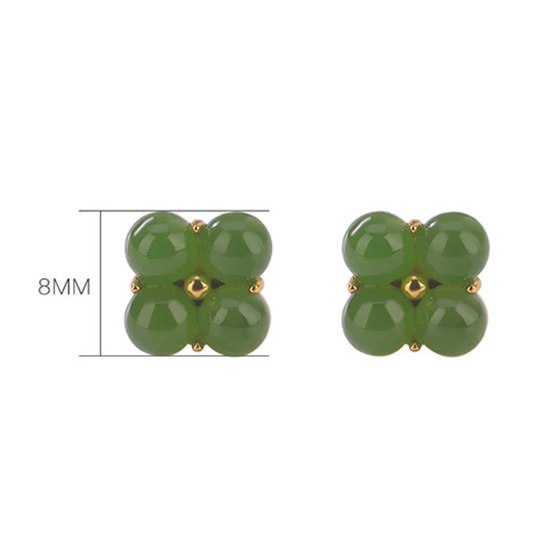 Cyan Jade Four Leaf Clover 8mm Stud Earrings for Luck & Healing