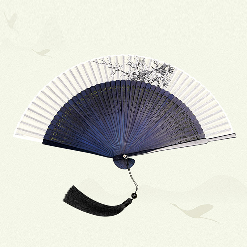 21cm Chinese Folding Fan | Bamboo & Polyester Flower Design