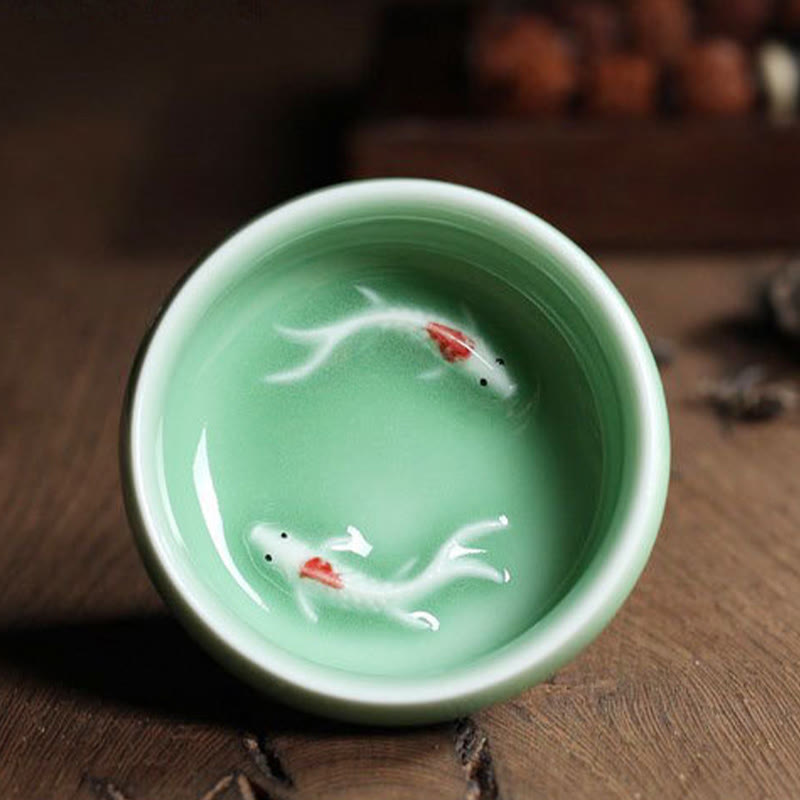 Colorful Koi Fish Ceramic Teacup 60ml | Zen Decor