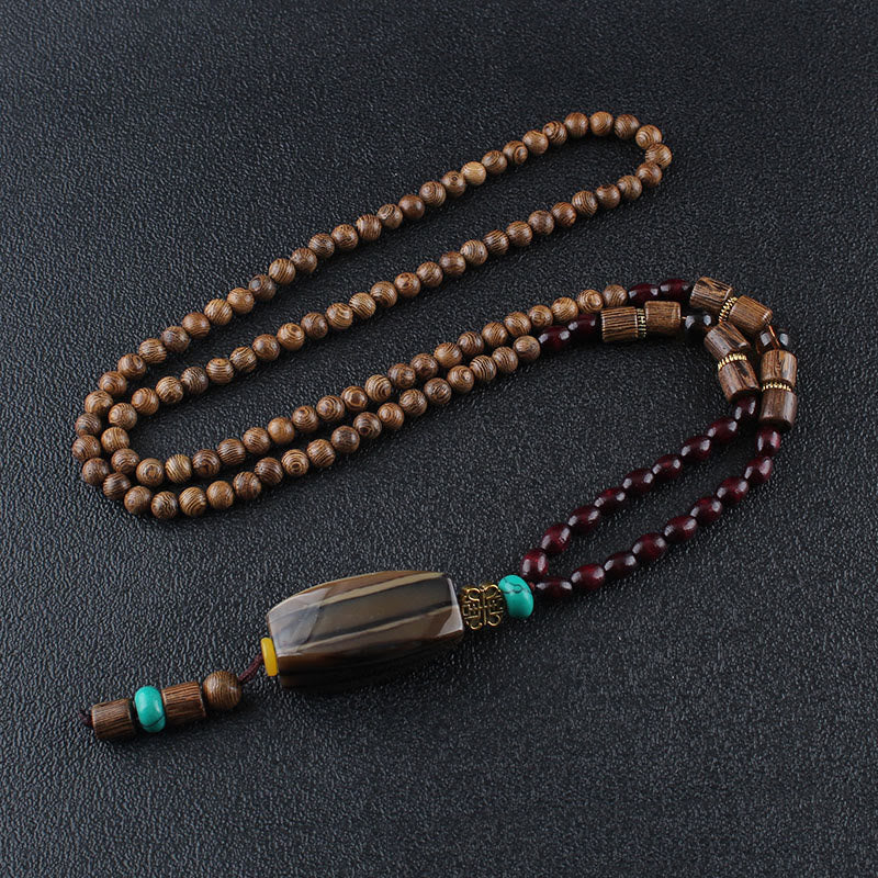 Wenge Wood & Agate Balance Necklace for Peace & Protection