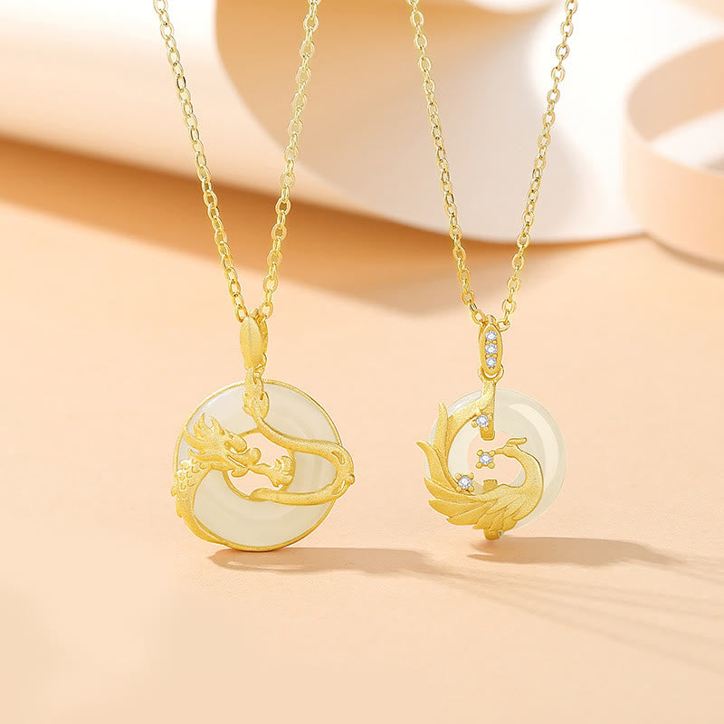 Unisex 925 Sterling Silver Dragon Year Hetian Jade Necklace