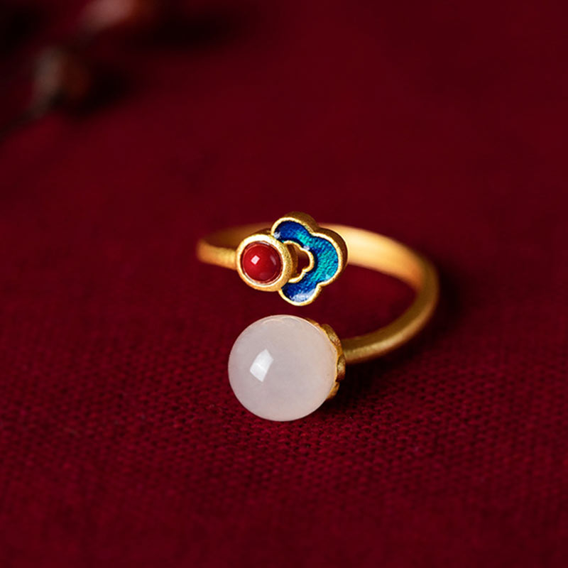 White Jade Auspicious Cloud Blessing Luck Adjustable Ring
