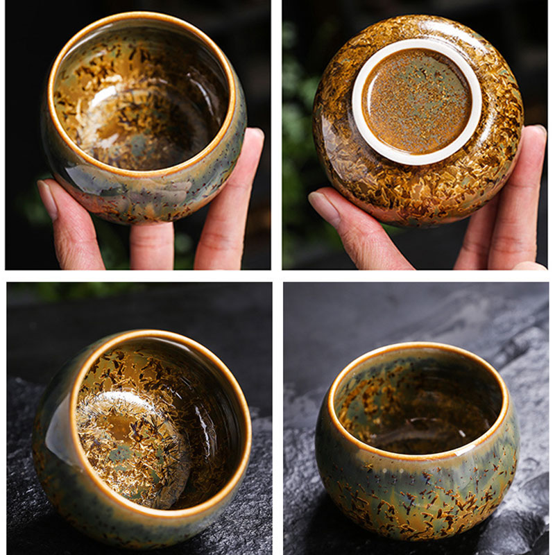 Colorful Brown Ceramic Chinese Tea Cup Bowl 210ml Size