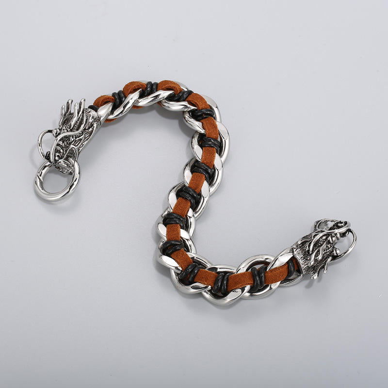 Dragon Leather Titanium Steel Protection Bracelet 21cm